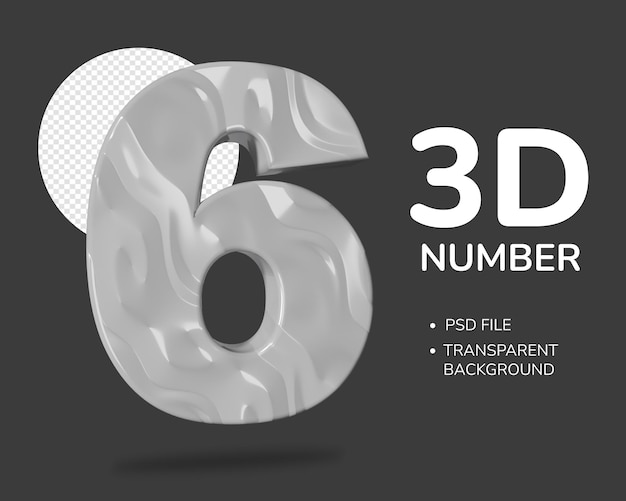 PSD 3d rendering number 6 isolated