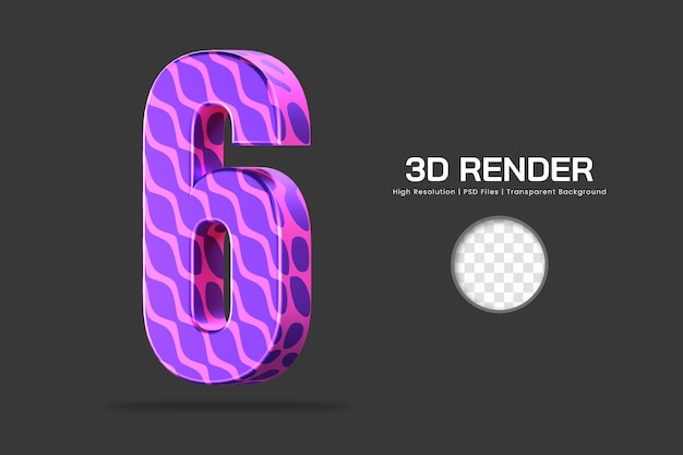 Rendering 3d numero 6 isolato