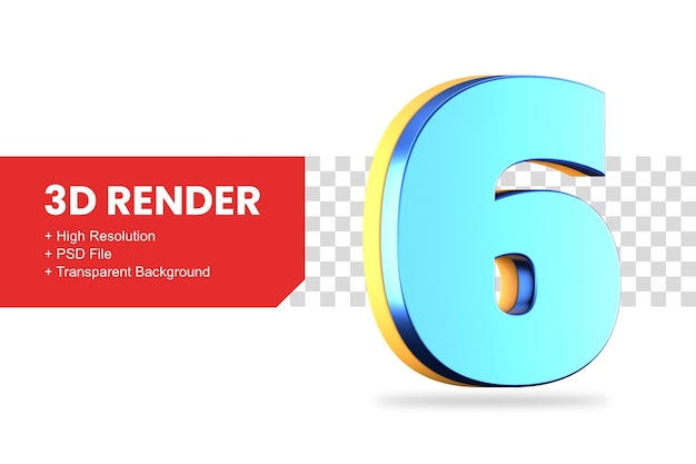 PSD rendering 3d numero 6 isolato