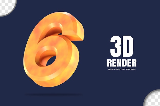 PSD rendering 3d numero 6 isolato