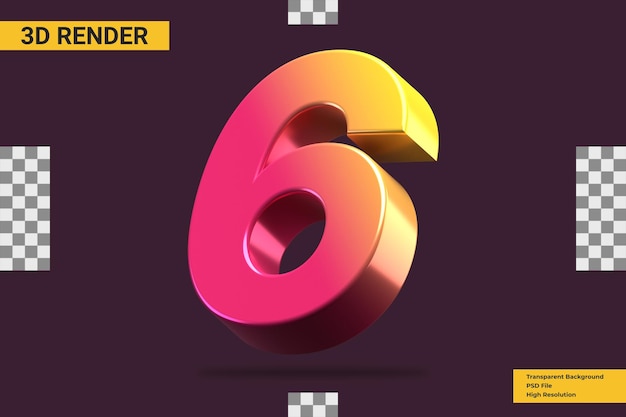 3d rendering number 6 isolated