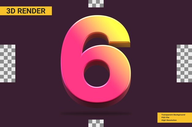 3d rendering number 6 isolated