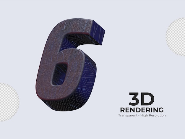 Rendering 3d numero 6 isolato