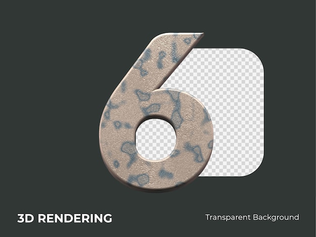 PSD rendering 3d numero 6 isolato