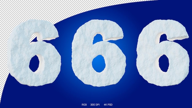 3D rendering of the number 6 in the shape and style of a glacier on a transparent background