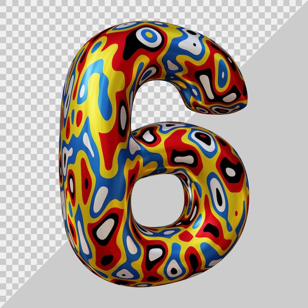 3d rendering of number 6 with modern style