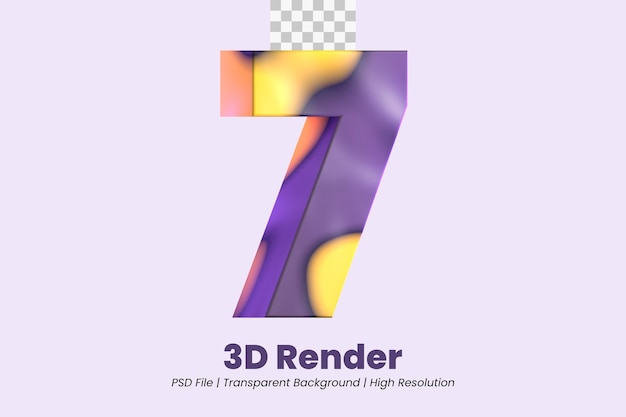 PSD 3d rendering number 7 isolated