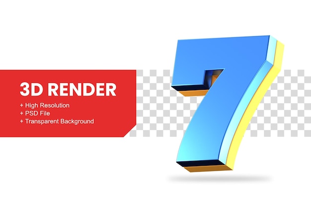 Rendering 3d numero 7 isolato