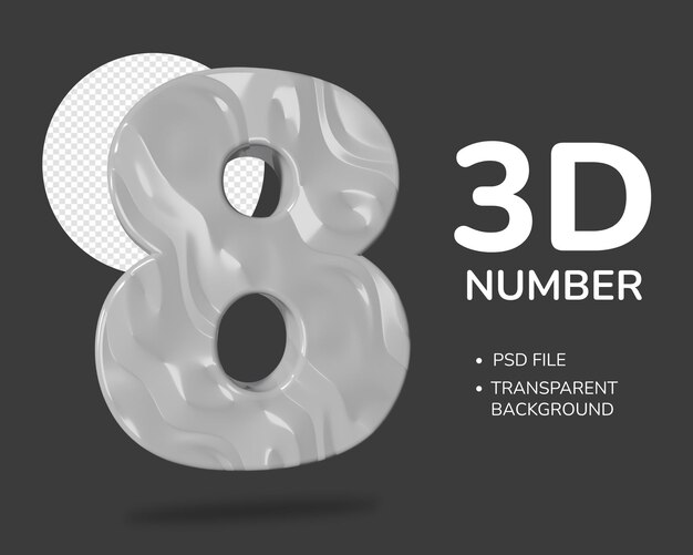 Premium PSD  3d rendering number 8 isolated