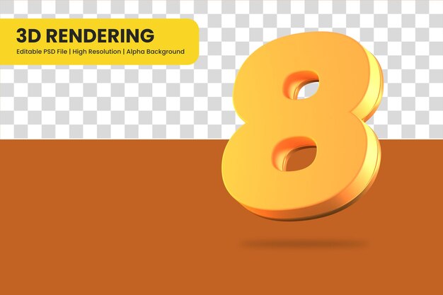 PSD 3d rendering number 8 isolated