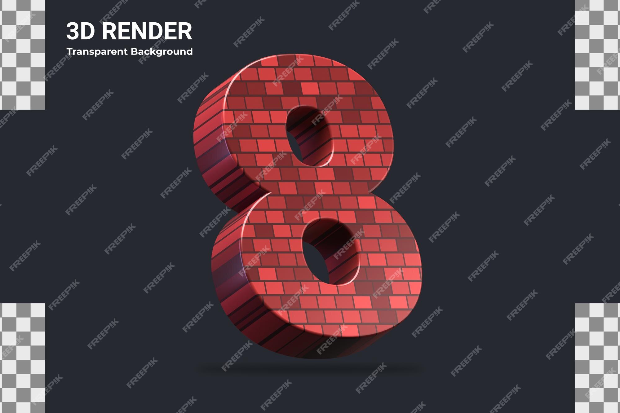 Premium PSD  3d rendering number 8 isolated