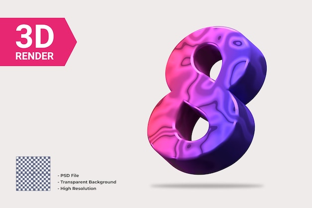 Premium PSD  3d rendering number 8 isolated