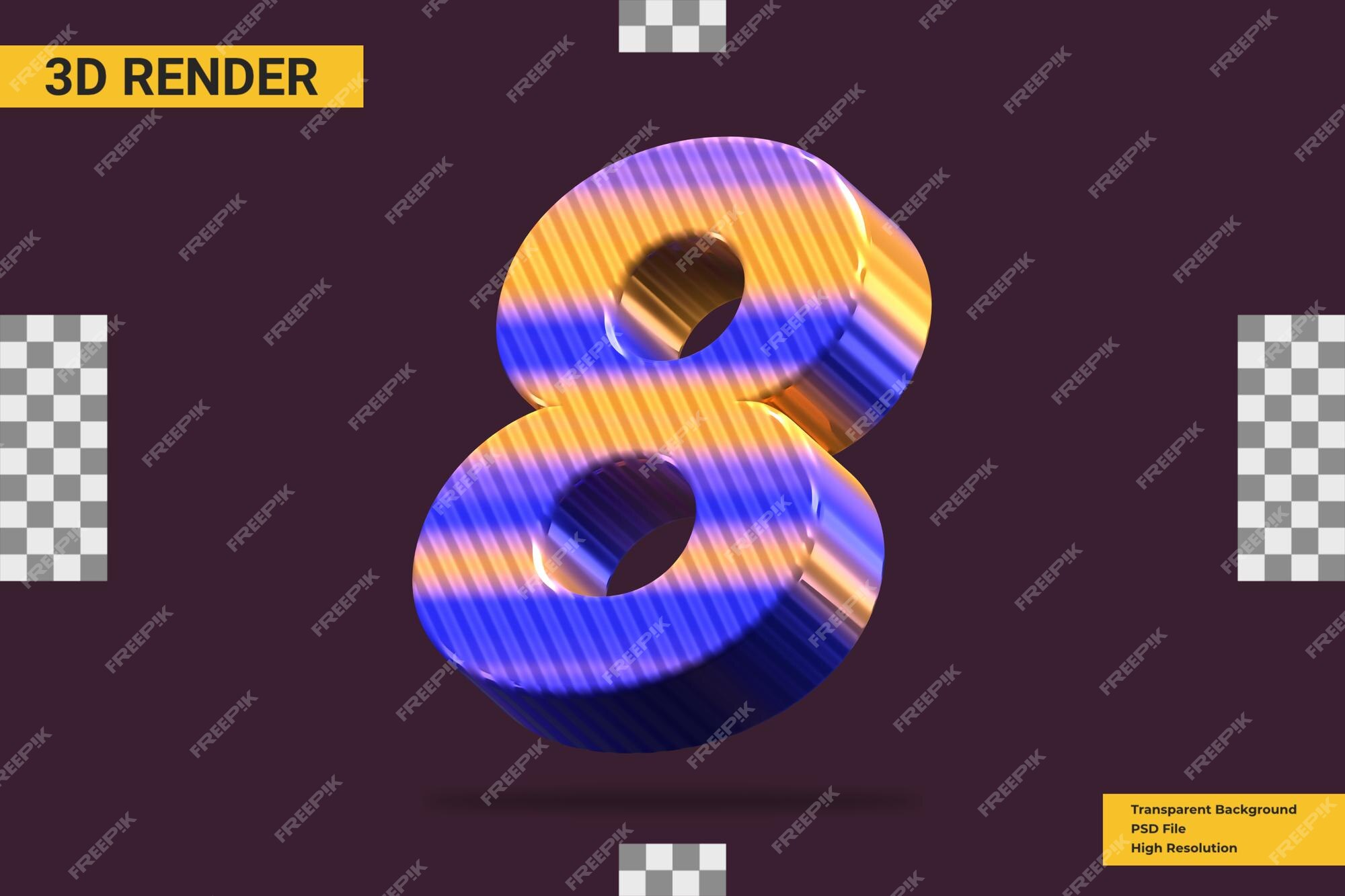 Premium PSD  3d rendering number 8 isolated