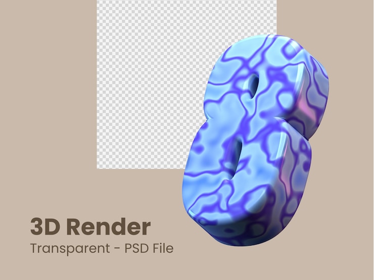 PSD 3d rendering number 8 isolated