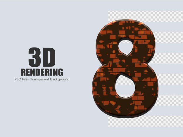 PSD rendering 3d numero 8 isolato