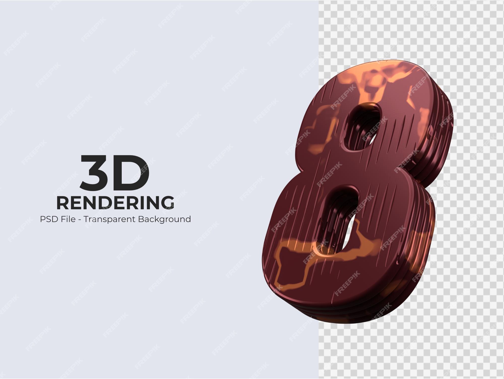 Premium PSD  3d rendering number 8 isolated