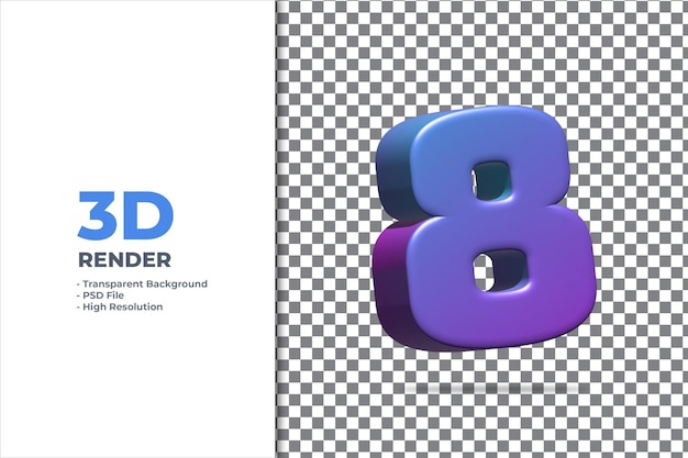 PSD rendering 3d numero 8 isolato