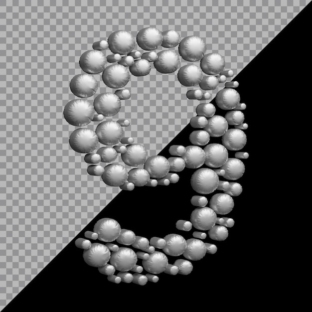 3d rendering of number 9 balloon silver