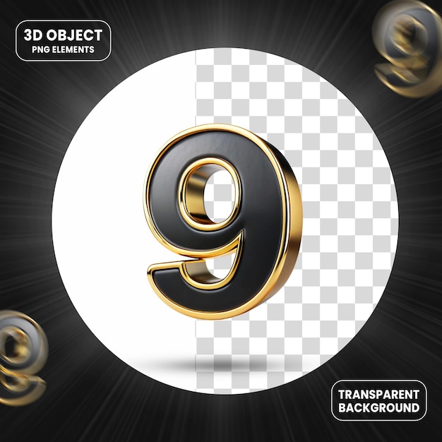 3d rendering number 9 icon isolated on transparent background