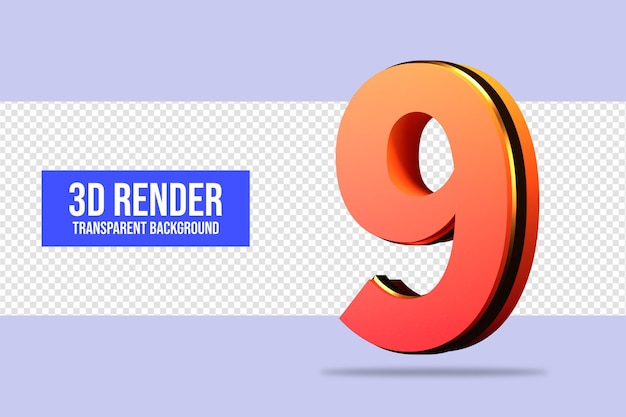 PSD 3d rendering number 9 isolated