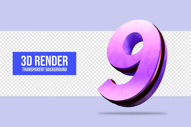 PSD 3d rendering number 9 isolated