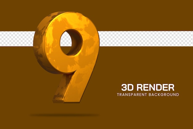 Rendering 3d numero 9 isolato