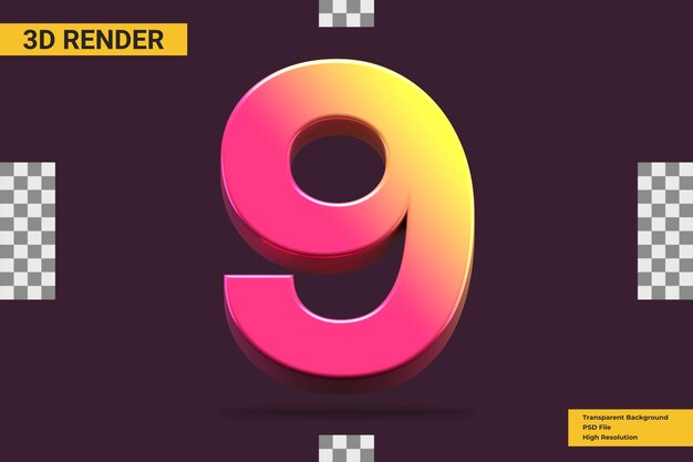 3d rendering number 9 isolated