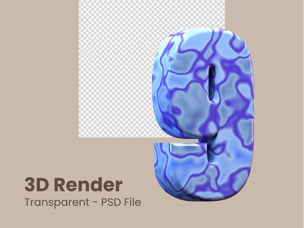 PSD 3d rendering number 9 isolated