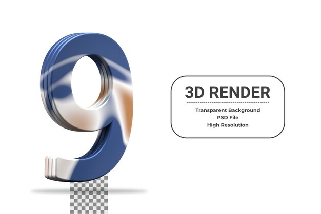 PSD 3d rendering number 9 isolated