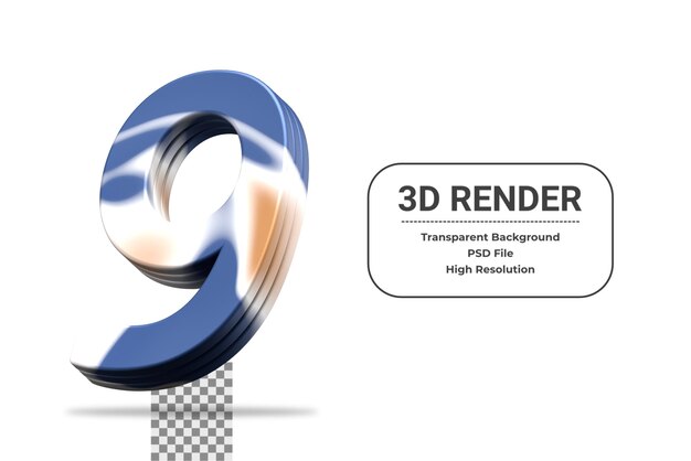 3d rendering number 9 isolated