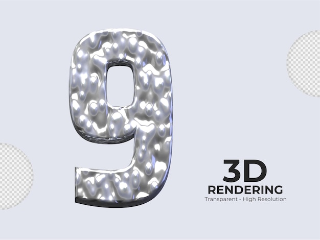 Rendering 3d numero 9 isolato