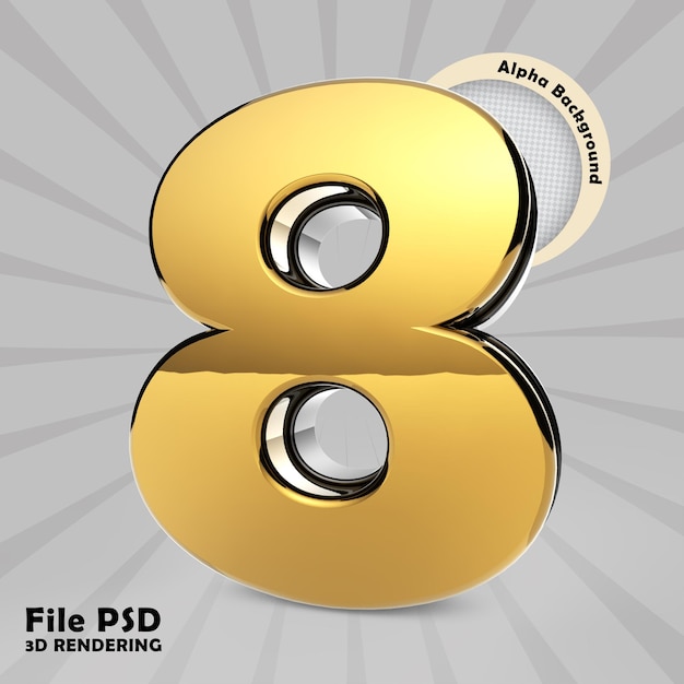 PSD rendering 3d di un numero gold