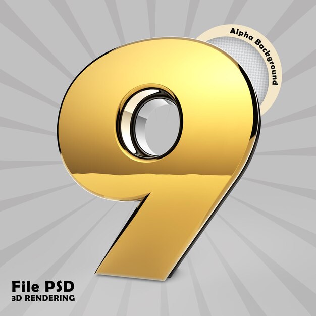 PSD rendering 3d di un numero gold