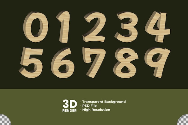 3d rendering number with wood material
