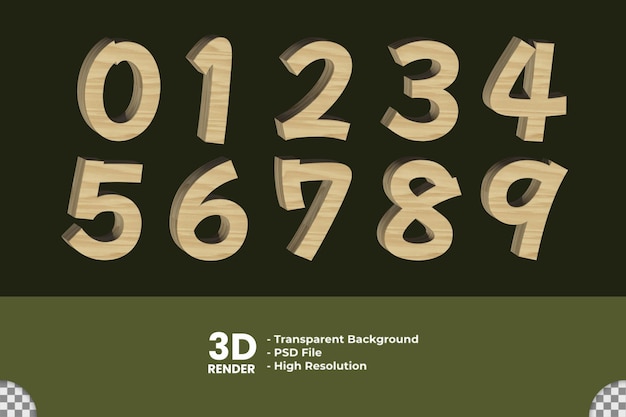 PSD 3d rendering number with wood material