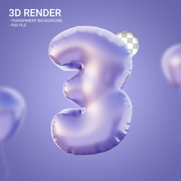 PSD 3d-rendering nummer 3 zeer peri paarse kleur