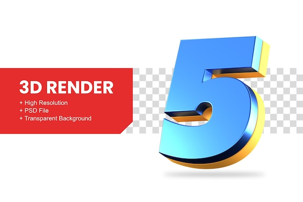 3D-rendering nummer 5 geïsoleerd