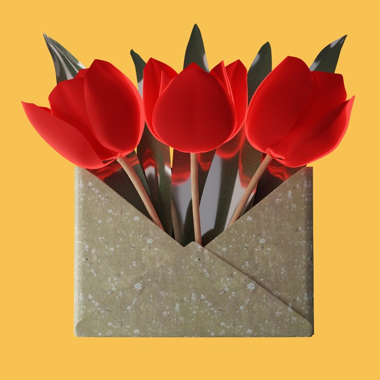 PSD 3d rendering obiekt kształtu wzrósł w kopertce.