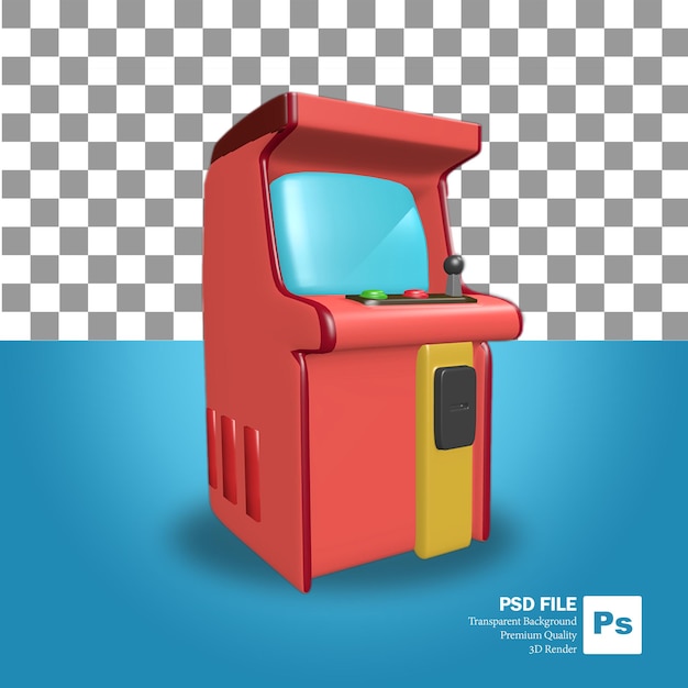 PSD 3d rendering object icon one red arcade game machine