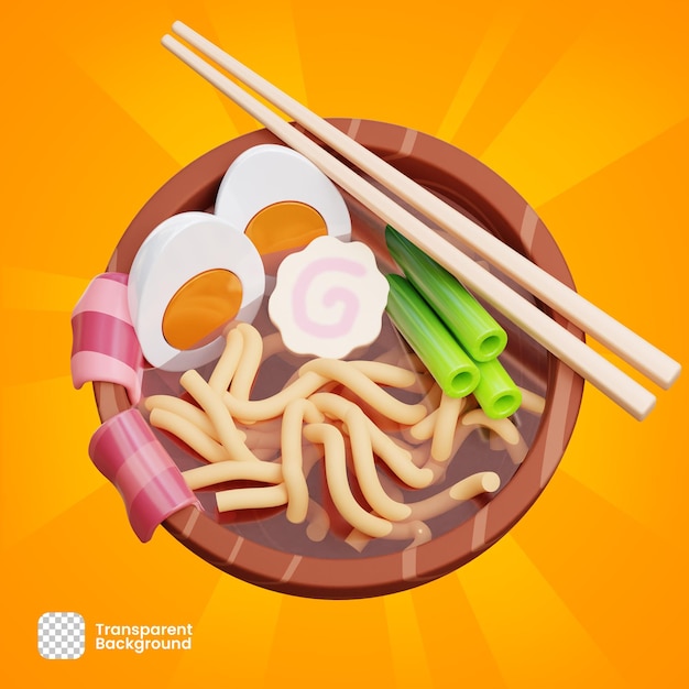 Oggetto di rendering 3d spaghetti ramen giapponesi vista dall'alto png trasparente premium psd premium psd