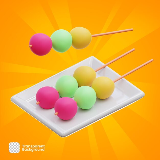 3D Rendering Object Japanese Sweet Satay on Plate PNG Transparent Premium PSD Premium Psd