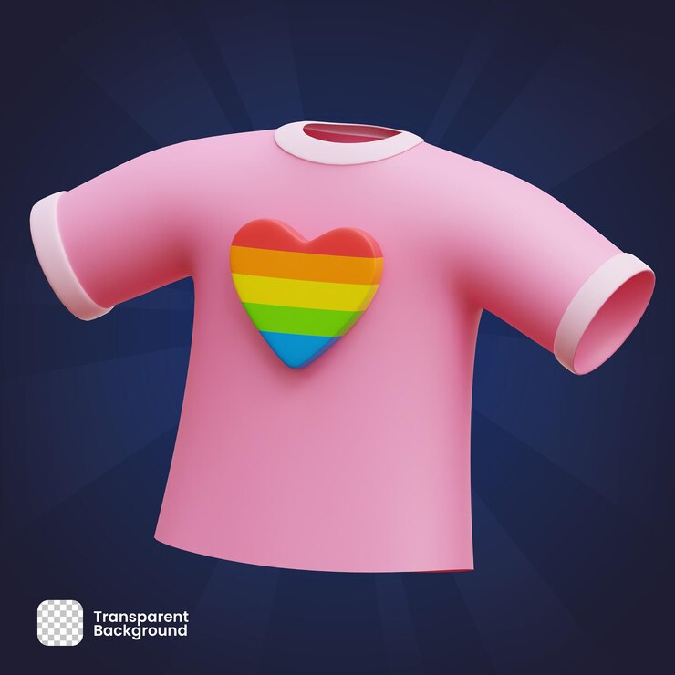 3D 렌더링 개체 LGBTQ 핑크 티셔츠 옷 PNG 투명 프리미엄 PSD