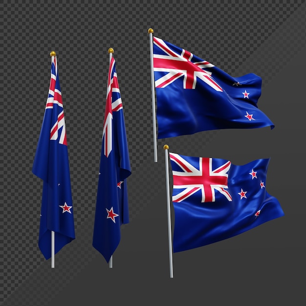 3d rendering oceania new zealand flag fluttering and no fluttering