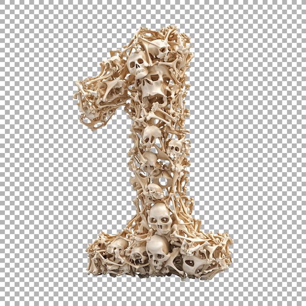3D Rendering of a alphabet number 1 made with Bones on Transparent Background