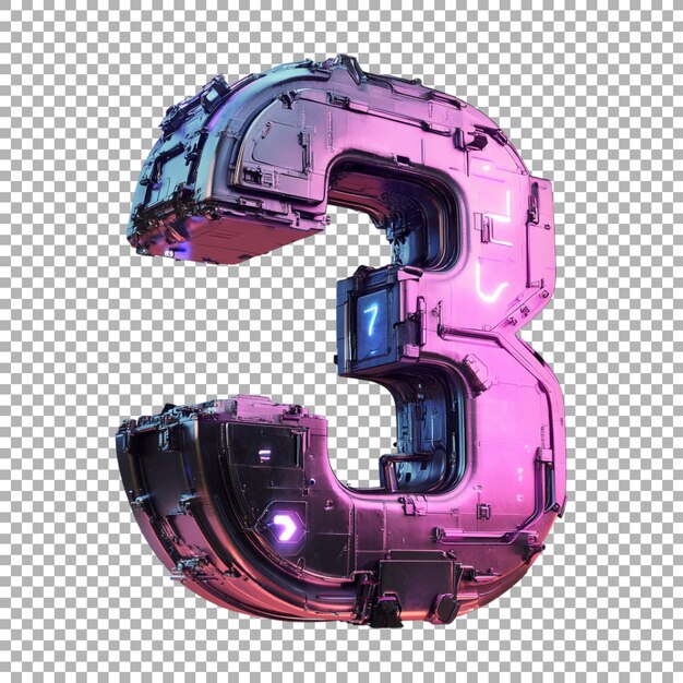 3D Rendering of a alphabet number 3 Letter Made from Cyberpunk on Transparent Background