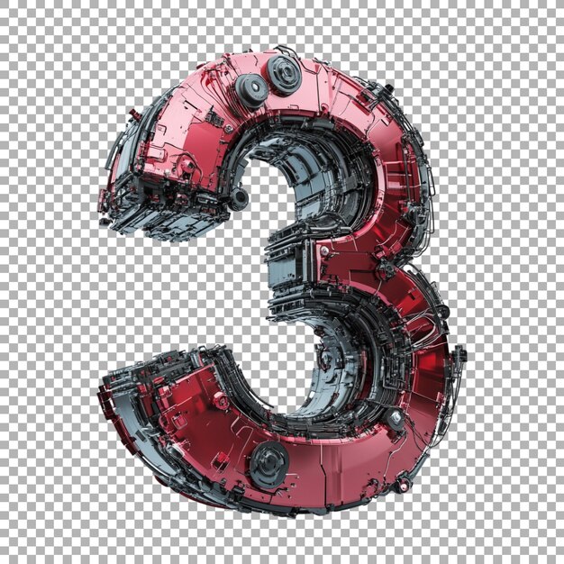 3D Rendering of a alphabet number 3 made with Futuristic Technology on Transparent Background