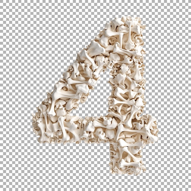 3D Rendering of a alphabet number 4 made with Bones on Transparent Background