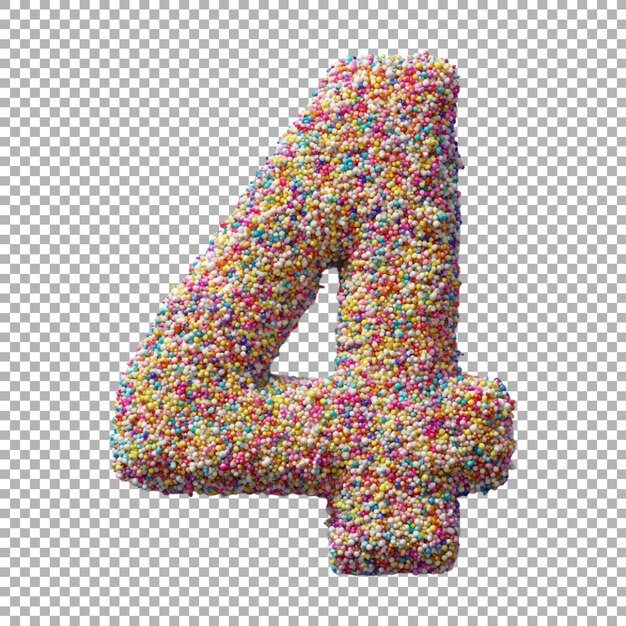3D Rendering of a alphabet number 4 made with Colorful Sprinkles on Transparent Background