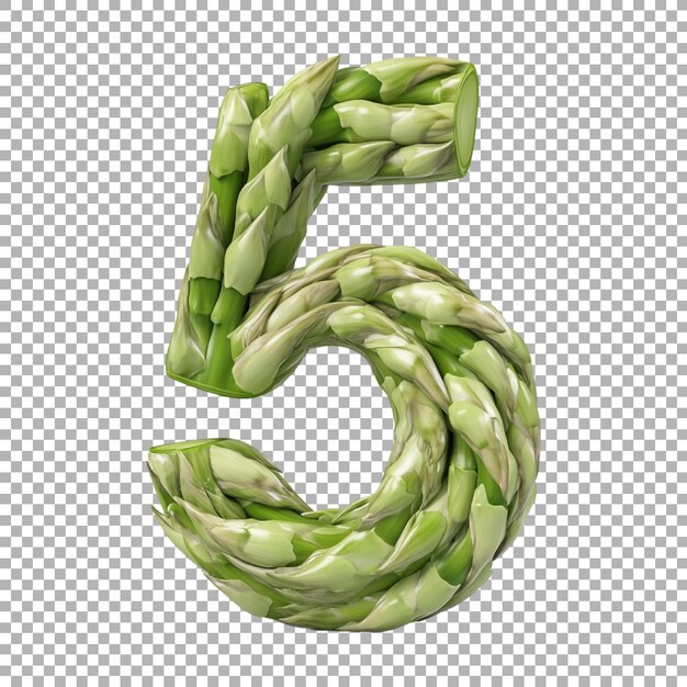 3D Rendering of a alphabet number 5 made with Asparagus on Transparent Background