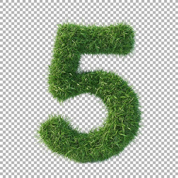 3D Rendering of a alphabet number 5 made with Green Grass on Transparent Background Ai Generated
